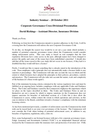 Industry Seminar  20 October 2011  Corporate Governance Cross-Divisional Presentation David