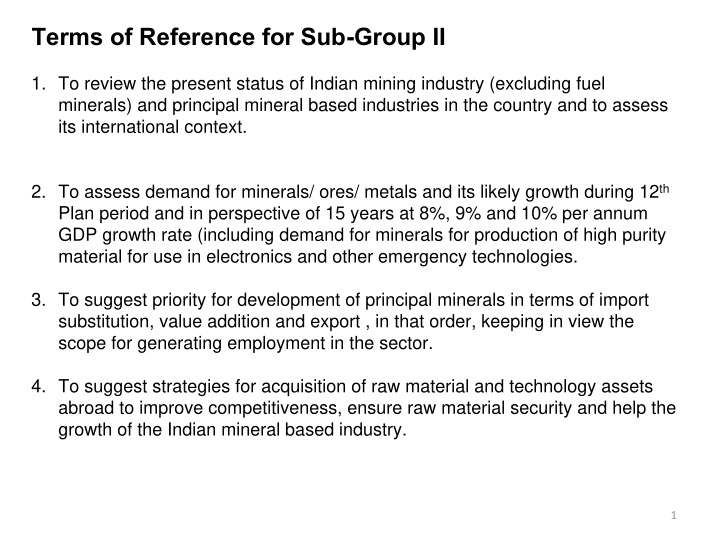 terms of reference for sub group ii