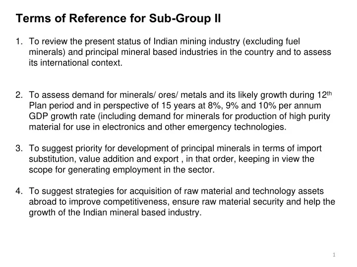terms of reference for sub group ii