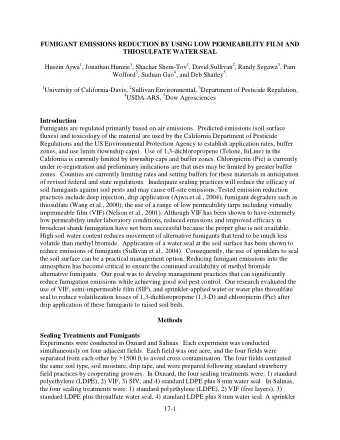 FUMIGANT EMISSIONS REDUCTION BY USING LOW PERMEABILITY FILM AND  THIOSULFATE WATER SEAL Husein Ajwa