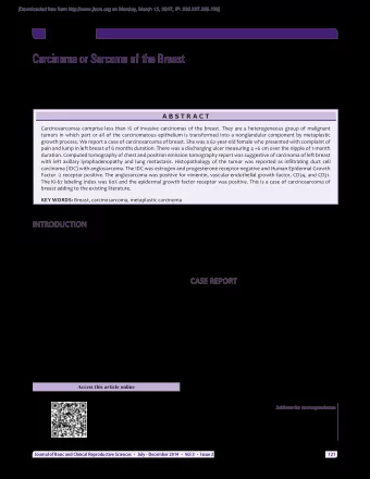 Carcinoma or Sarcoma of the Breast Rashmi Patnayak, S Rajasekhar, H Narendra 1 , Manishi L Narayan