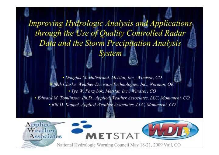 improving hydrologic analysis and applications through