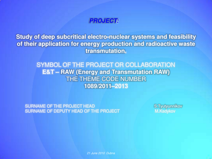 e t raw energy and transmutation raw