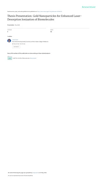 Thesis Presentation: Gold Nanoparticles for Enhanced Laser-  Desorption Ionization of Biomolecules