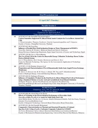 Oral Presentation List  12 April 2017 (Tuesday)  Parallel Session 1  Parallel Session 1-A
