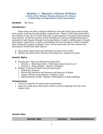 Module 1:  Womens Visions of Peace  A Part of the Women Making Airwaves for Peace:  A Workshop