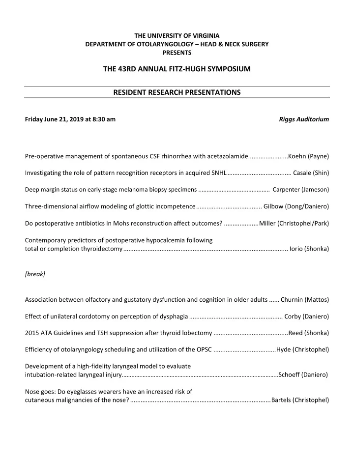 the 43rd annual fitz hugh symposium