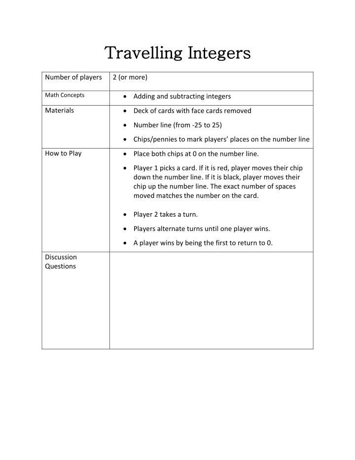 travelling integers