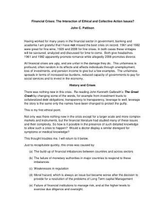 Financial Crises: The Interaction of Ethical and Collective Action Issues?  John C. Pattison