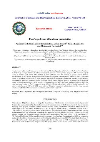 Research Article  CODEN(USA) : JCPRC5  Fahrs syndrome with seizure presentation Nazanin