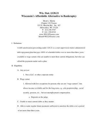 Wis. Stat. 128.21  Wisconsins Affordable Alternative to Bankruptcy  Mont L. Martin  Chapter