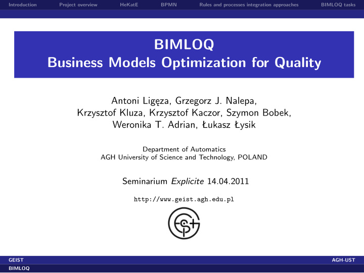 bimloq business models optimization for quality