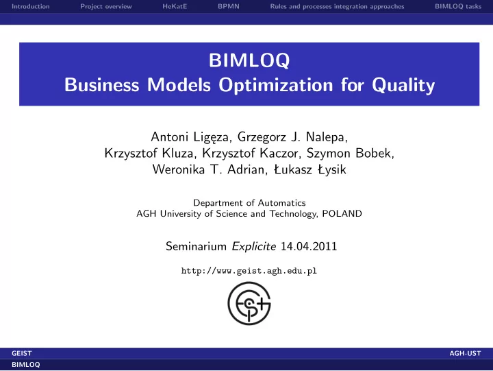 bimloq business models optimization for quality