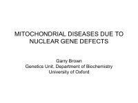 mitochondrial diseases due to nuclear gene defects