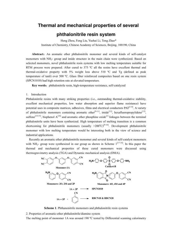 thermal and mechanical properties of several