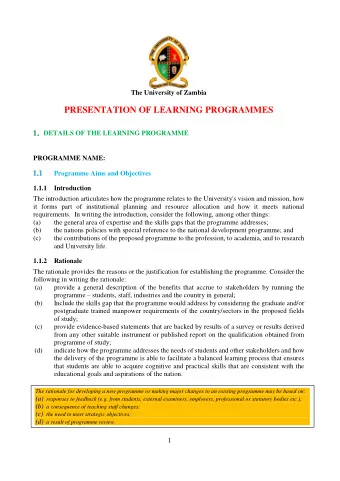 PRESENTATION OF LEARNING PROGRAMMES  DETAILS OF THE LEARNING PROGRAMME  PROGRAMME NAME:  Programme