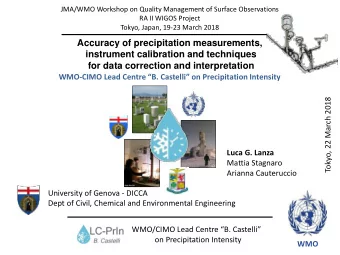 for data correction and interpretation WMO- CIMO Lead Centre B. Castelli  on Precipitation