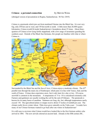Crimea:  a personal connection by Mervin Weiss  (abridged version of presentation in Regina,