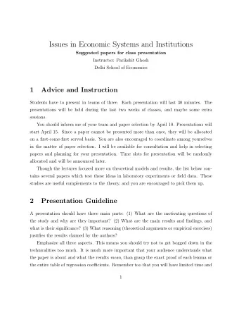 Issues in Economic Systems and Institutions  Suggested papers for class presentation  Instructor: