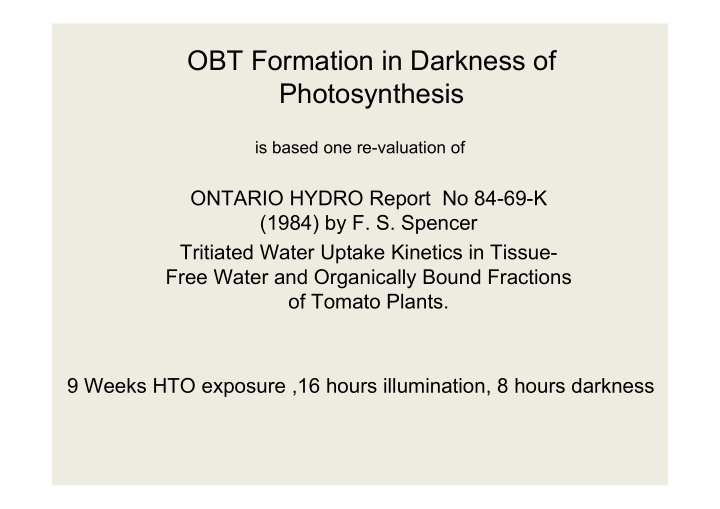 obt formation in darkness of photosynthesis