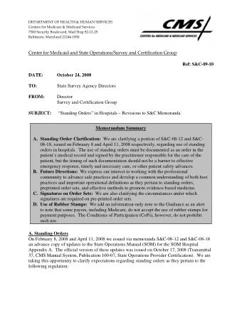 Center for Medicaid and State Operations/Survey and Certification Group  Ref: S&amp;C-09-10  DATE: