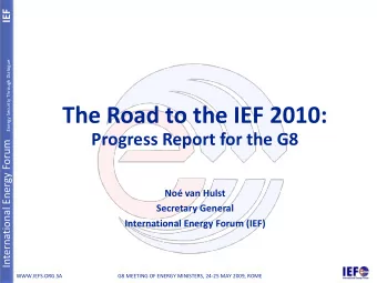 The Road to the IEF 2010:  Progress Report for the G8  No van Hulst  Secretary General