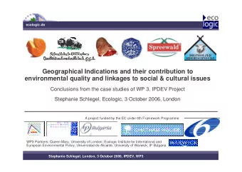 Geographical Indications and their contribution to  environmental quality and linkages to social