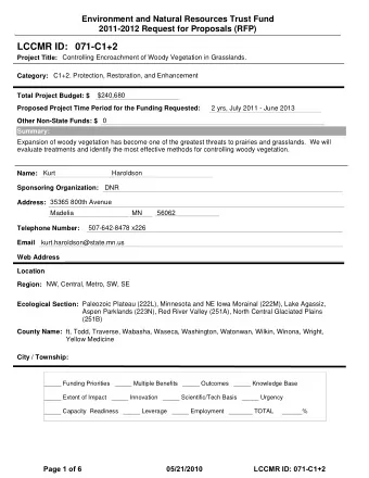 LCCMR ID: 071-C1+2  Project Title:  Controlling Encroachment of Woody Vegetation in Grasslands.