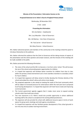 Minutes of the Presentation / Information Session on the Proposed Extension to St. Helens C