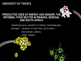 INFORMAL FOOD SECTOR IN RWANDA, SENEGAL  AND SOUTH AFRICA  CONSORTIUM LED BY: UNIVERSITY OF TWENTE,