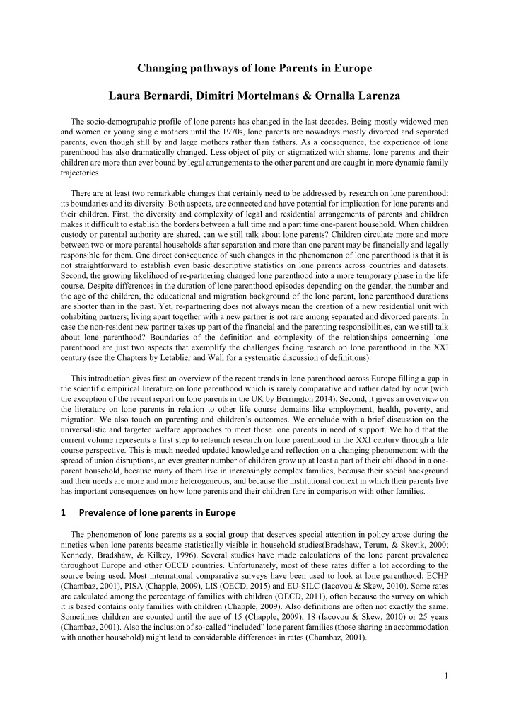 changing pathways of lone parents in europe laura