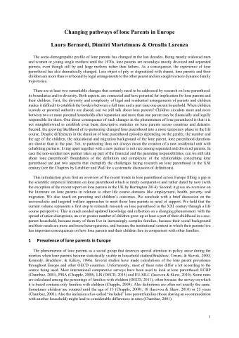 Changing pathways of lone Parents in Europe  Laura Bernardi, Dimitri Mortelmans &amp; Ornalla