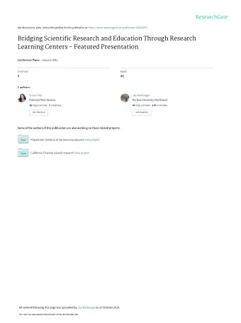 Bridging Scientific Research and Education Through Research  Learning Centers - Featured