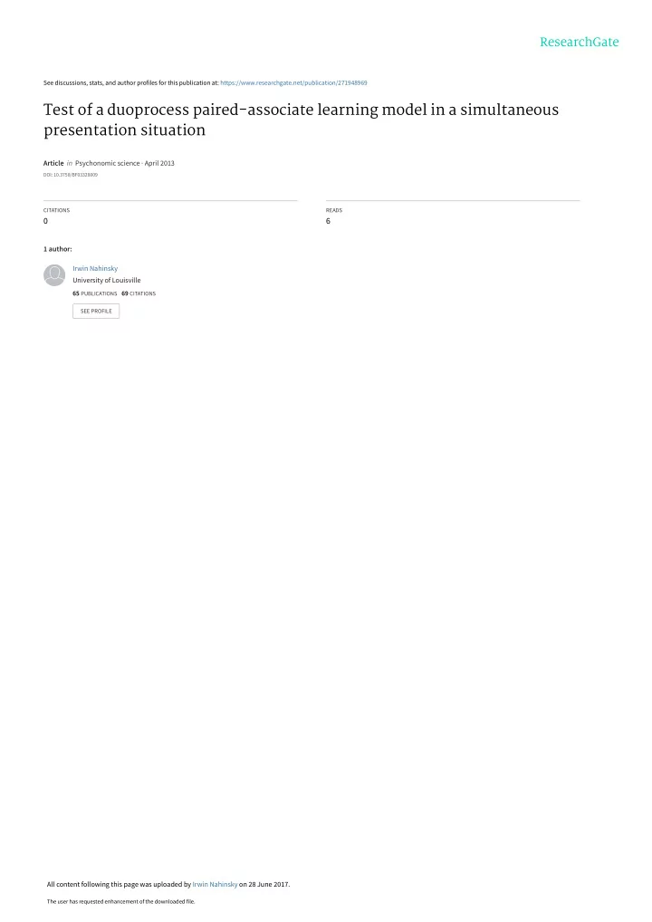 test of a duoprocess paired associate learning model in a