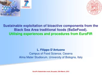 Sustainable exploitation of bioactive components from the  Black Sea Area traditional foods