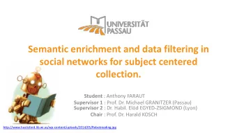 social networks for subject centered  collection. Student : Anthony FARAUT Supervisor 1 : Prof. Dr.
