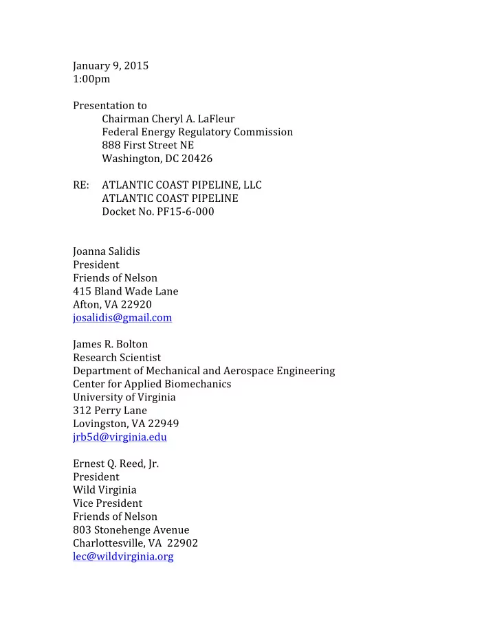 january 9 2015 1 00pm presentation to chairman cheryl a