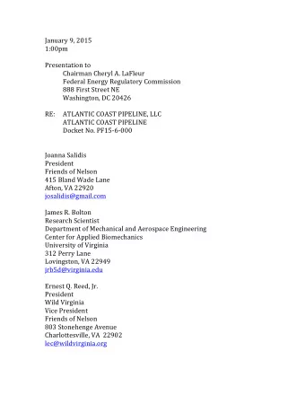 January  9,  2015    1:00pm      Presentation  to        Chairman