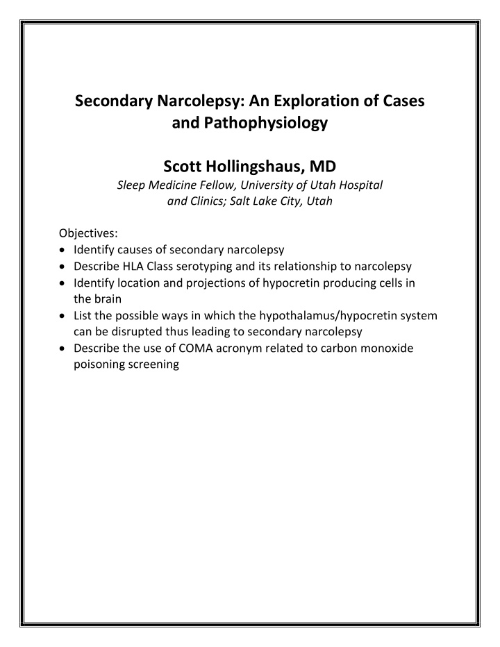 secondary narcolepsy an exploration of cases and