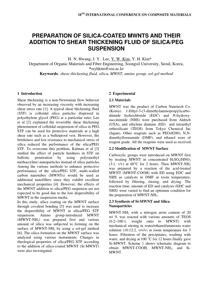 preparation of silica coated mwnts and their addition to