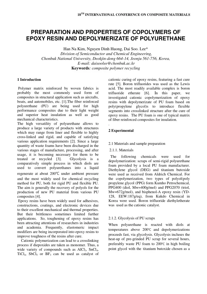 preparation and properties of copolymers of epoxy resin