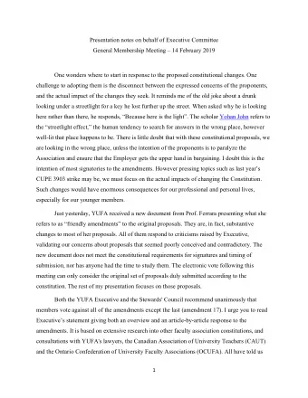 Presentation notes on behalf of Executive Committee  General Membership Meeting  14 February