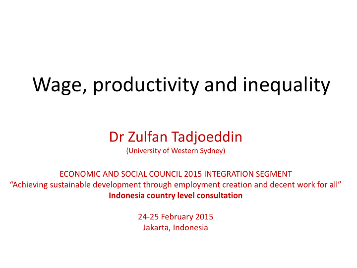 wage productivity and inequality