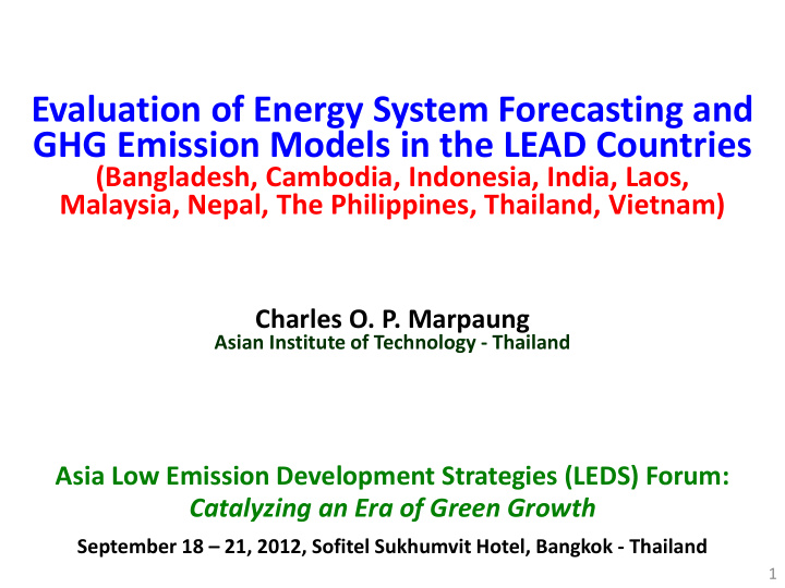 evaluation of energy system forecasting and ghg emission