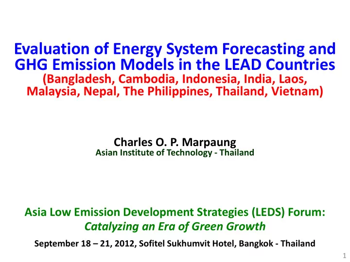 evaluation of energy system forecasting and ghg emission