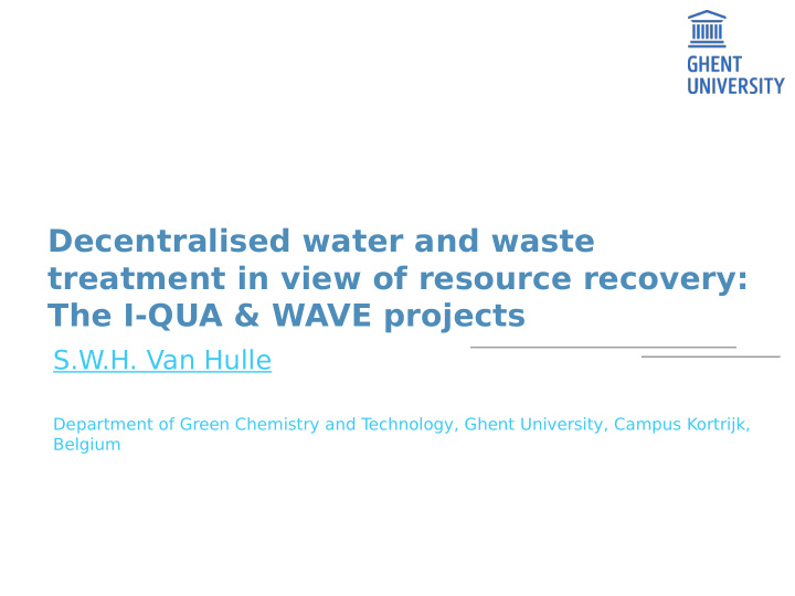decentralised water and waste treatment in view of