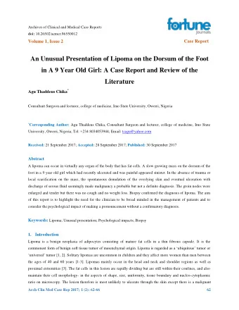 An Unusual Presentation of Lipoma on the Dorsum of the Foot  in A 9 Year Old Girl: A Case Report