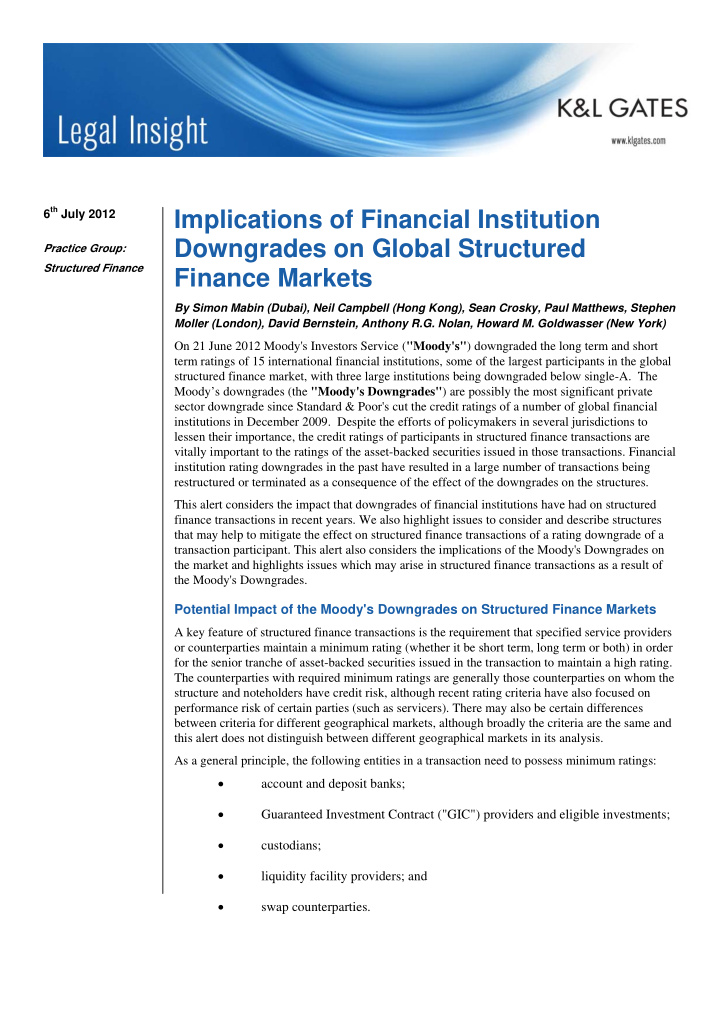6 th july 2012 implications of financial institution