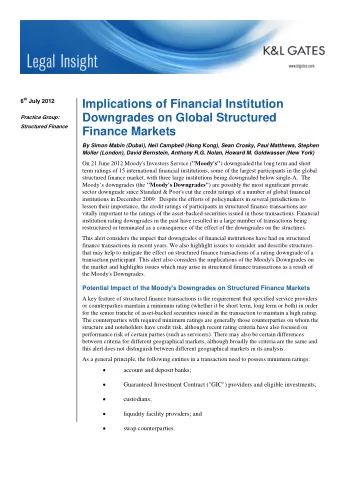 6 th July 2012  Implications of Financial Institution  Downgrades on Global Structured  Practice