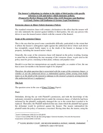 GILL, GODLONTON &amp; GERRANS  The Insurers obligations in relation to the rights of third